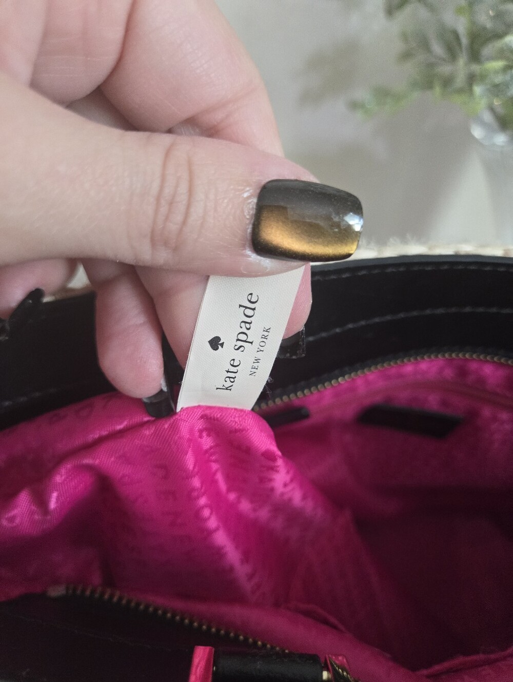 Kate Spade Houston Street Leo Black and Cream Woven Leather-Trim Tote - Picture 7 of 11